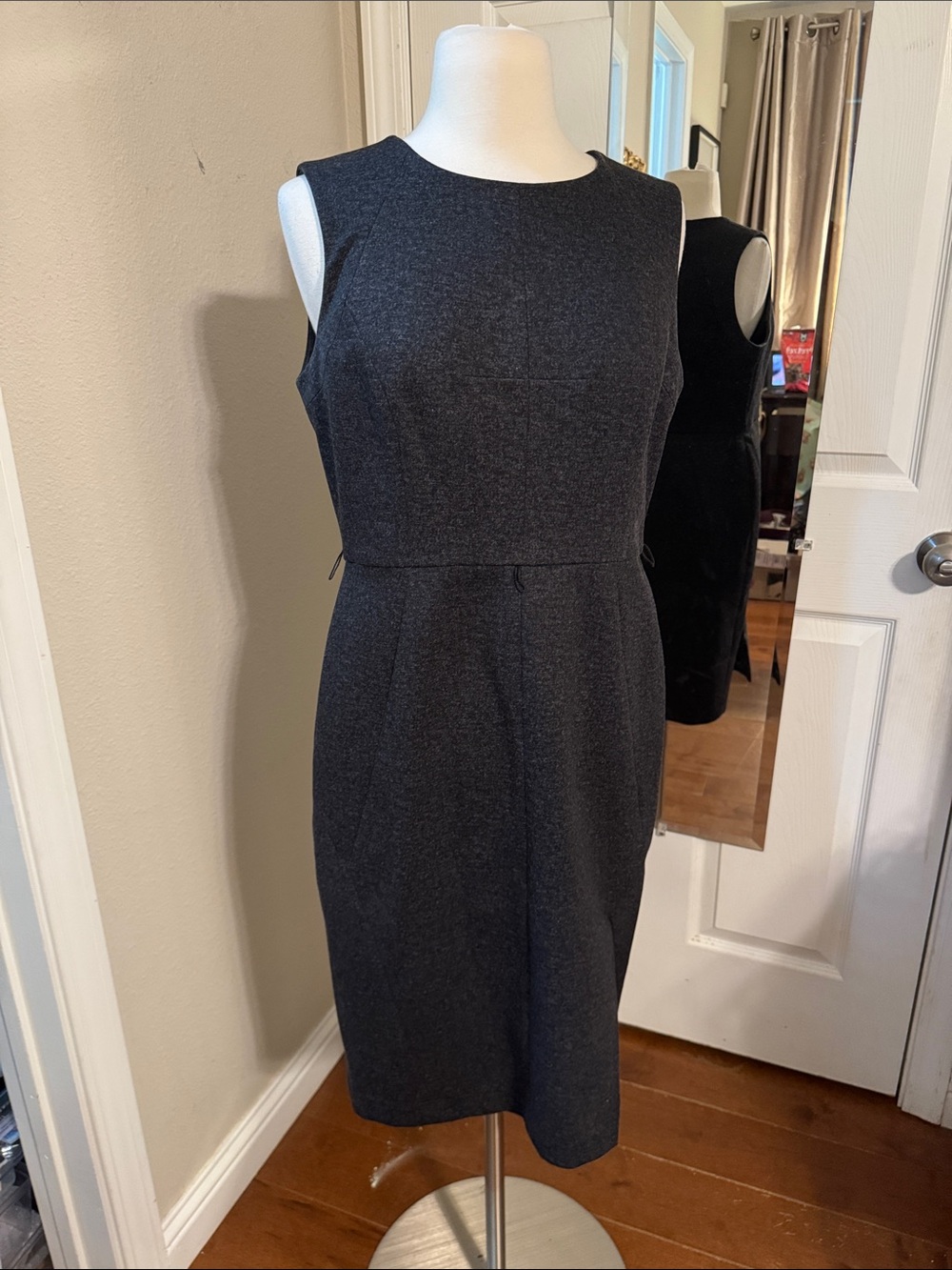 Calvin Klein Sleeveless Dark Charcoal Midi Sheath Dress